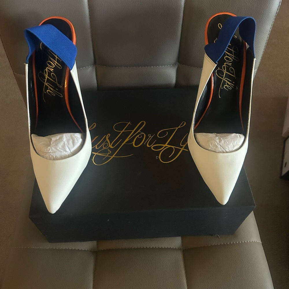 LFL by Lust for Life White and Blue Heels